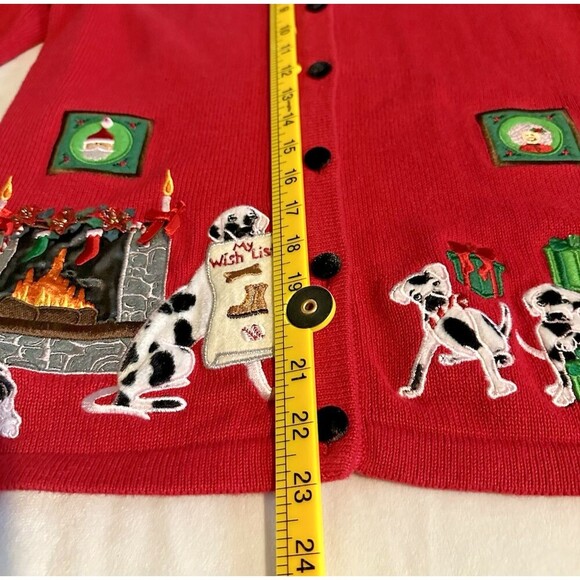 Merry & Bright Christmas Dalmatian Dog Button Up Cardigan Sweater sz M - Picture 5 of 8